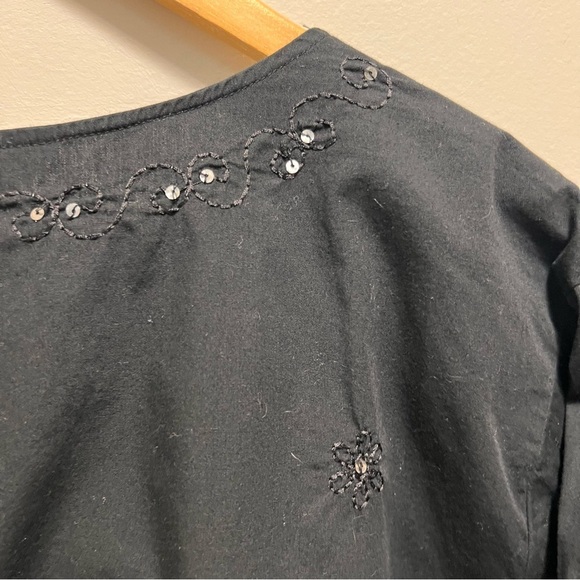 ALC Woman Black 1/4 Button Down 3/4 Sleeve Pullover Lightweight 100% Cotton - Picture 7 of 10